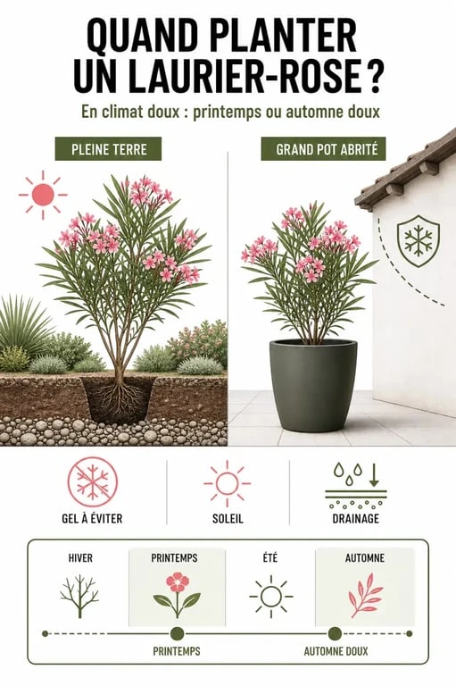 Quand planter un laurier rose : calendrier de plantation selon le climat, en pleine terre ou en pot
