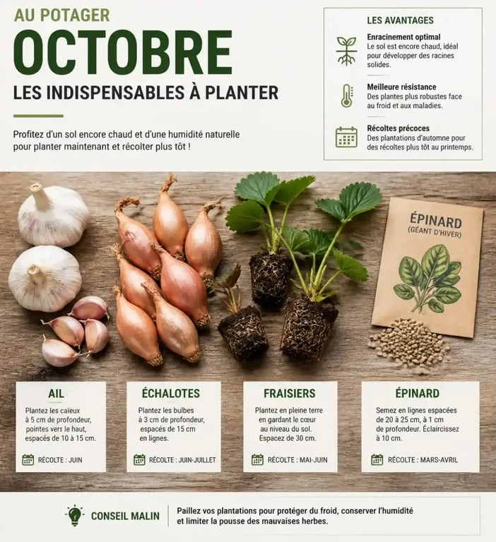 Que planter en octobre au potager : ail, échalotes et fraisiers