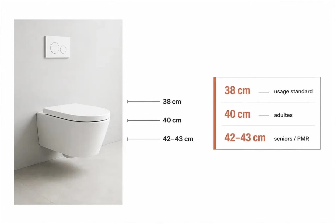 Hauteur toilette suspendu : comparaison des hauteurs recommandées selon l’usage