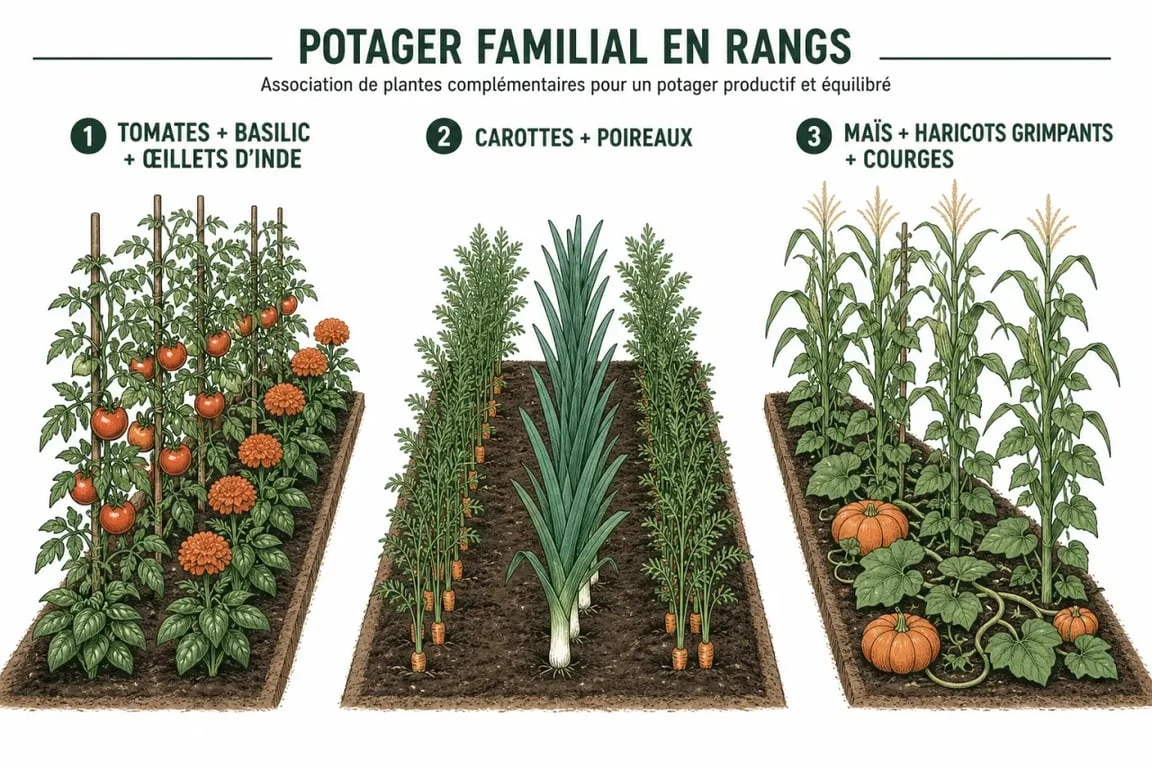 Association de plantes au potager : exemples de bonnes associations entre tomates, carottes et haricots