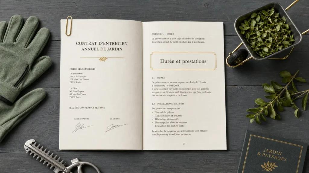 Exemple contrat entretien jardin annuel : durée et prestations (jardin)