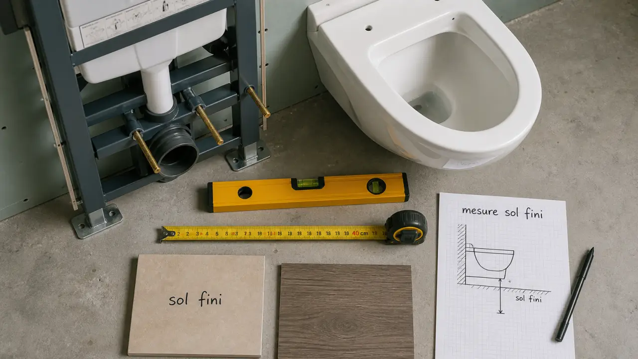 Hauteur toilette suspendu : 40 cm ou 43 cm (mesure sol fini).