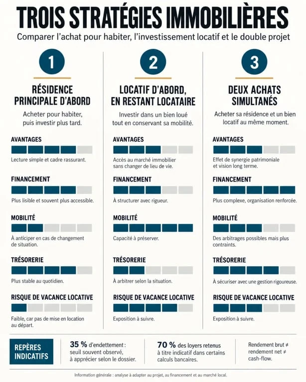 Acheter immobilier avec les appart investissement : comparaison des stratégies résidence principale et investissement locatif
