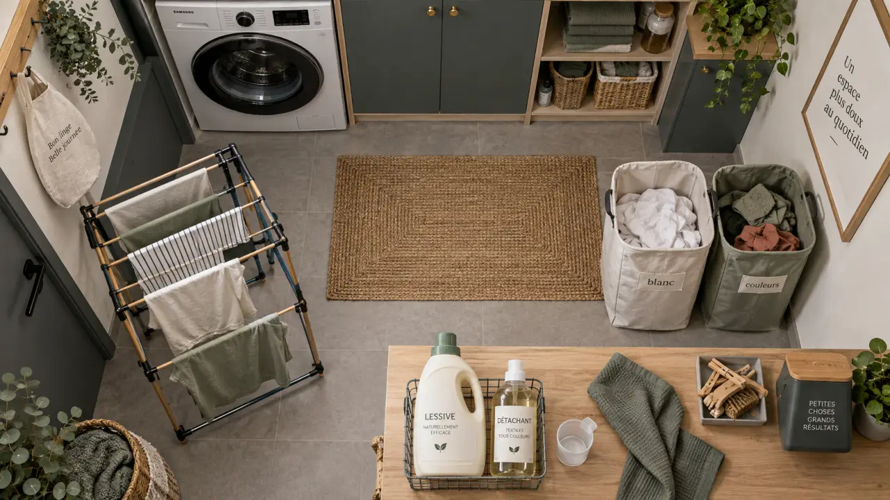 Meuble rangement buanderie pour gagner de la place sans gêner les machines